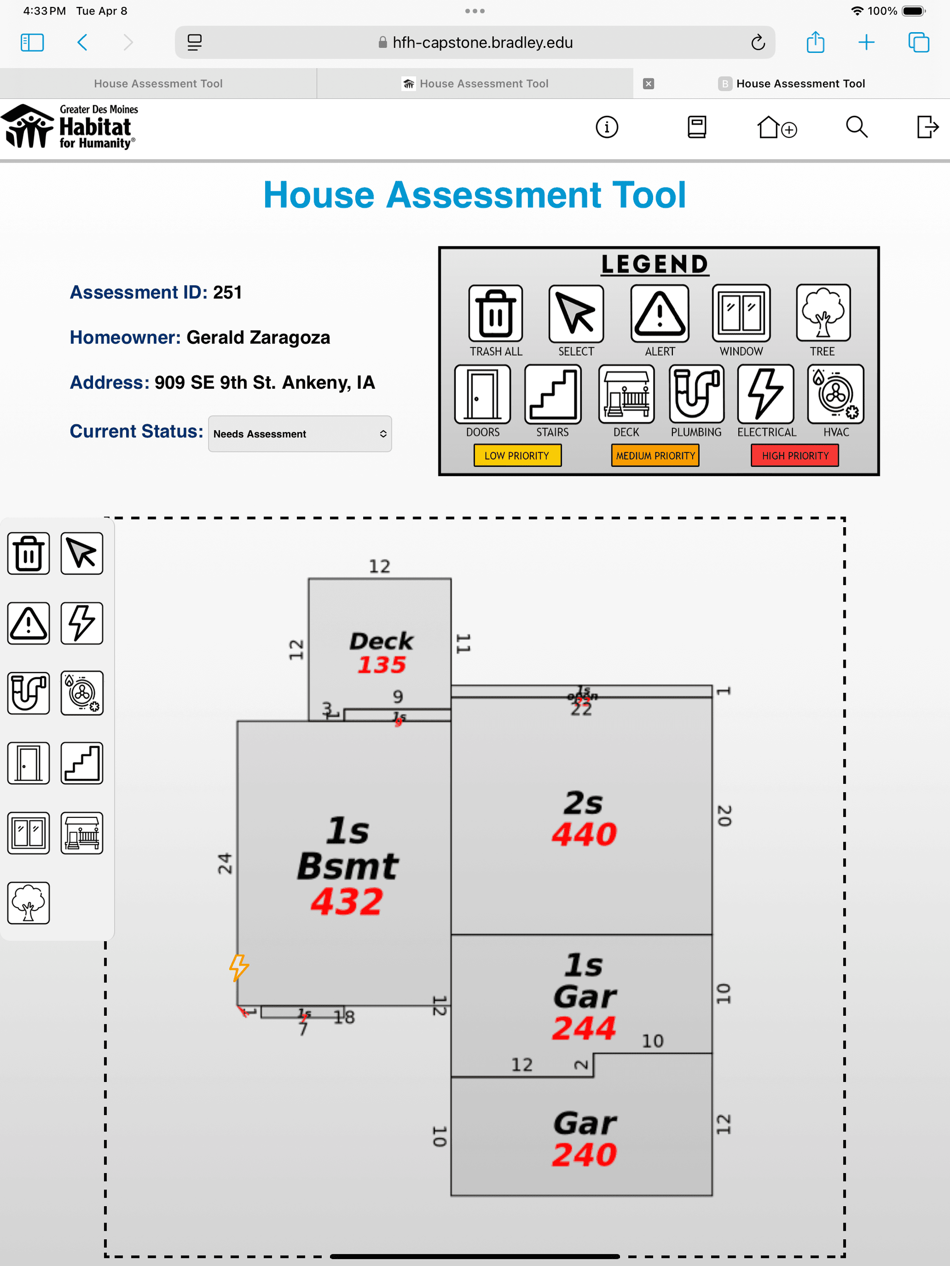 Screenshot of the finalized assessment tool from an iPad.