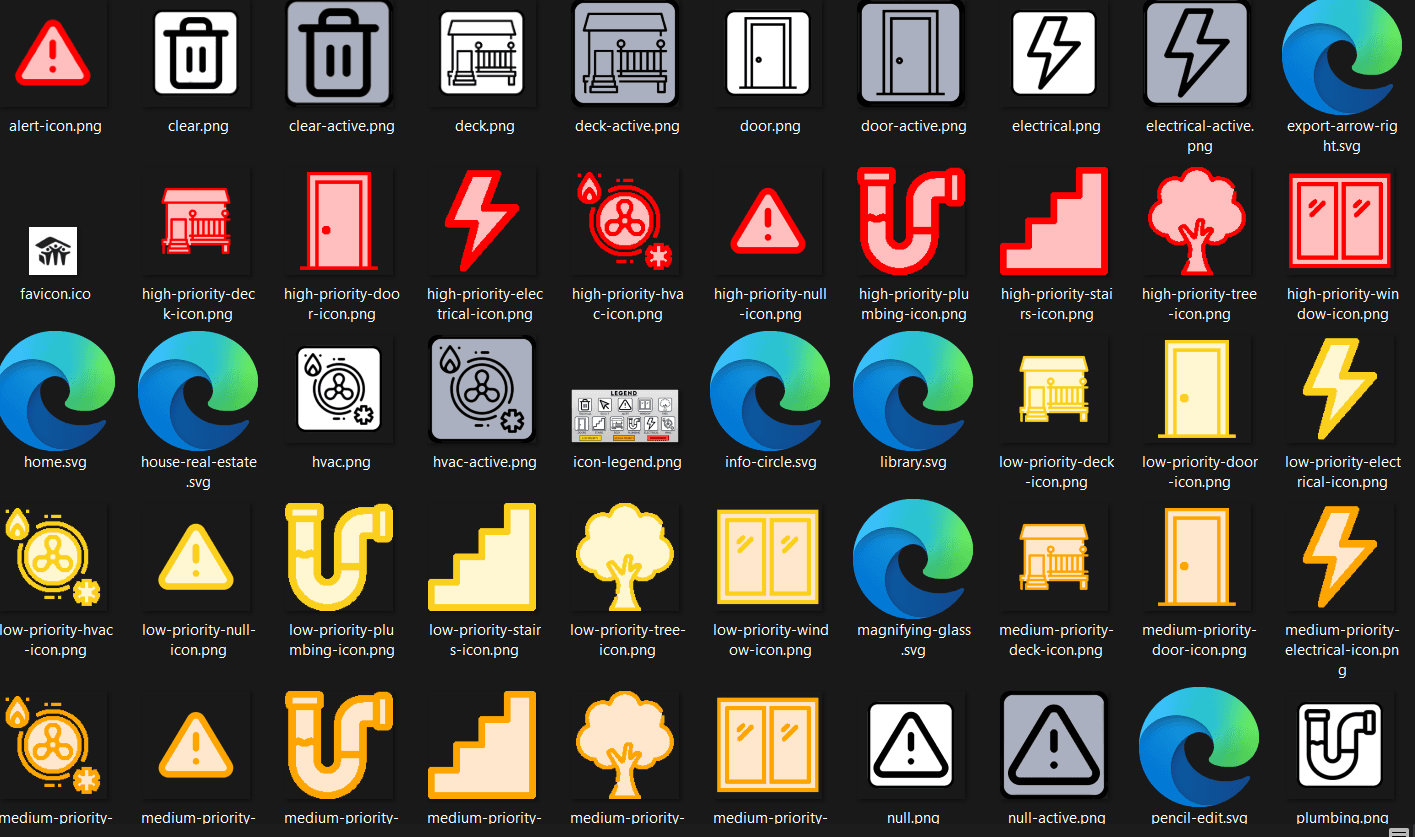 An explorer window showing all of the assets created for the project.